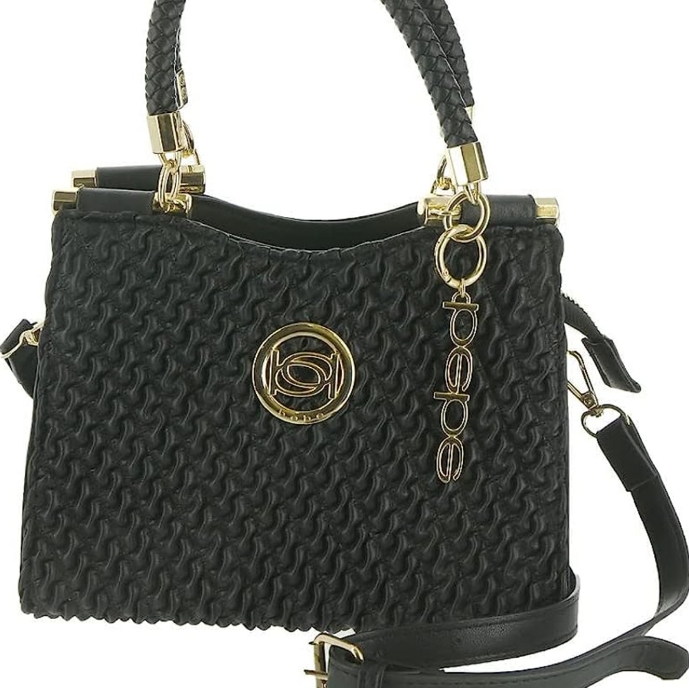 NWoT BEBE Black Satchel Crossbody Convertible Gold Black Satchel Adjustable - Picture 8 of 15